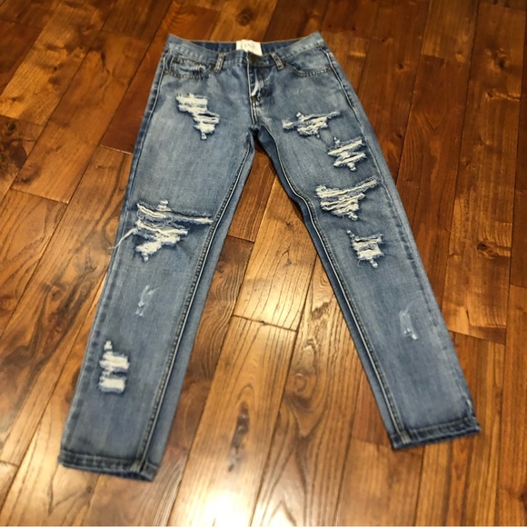 One Teaspoon Awesome Baggies Straight distressed  Denim Jeans Blue Size 24 - Picture 11 of 14